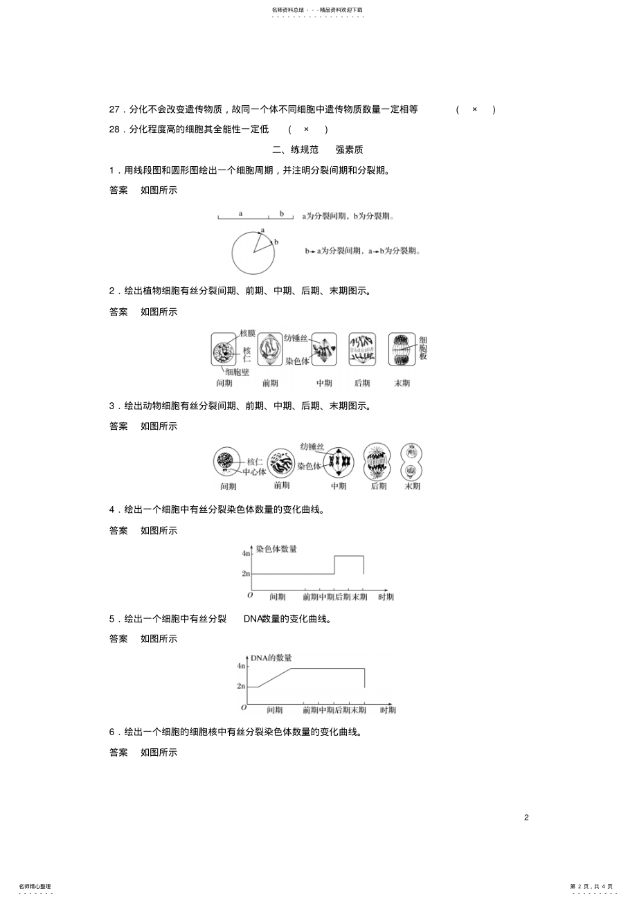 2022年高考生物总复习单元基础知识排查细胞的生命历程 .pdf_第2页