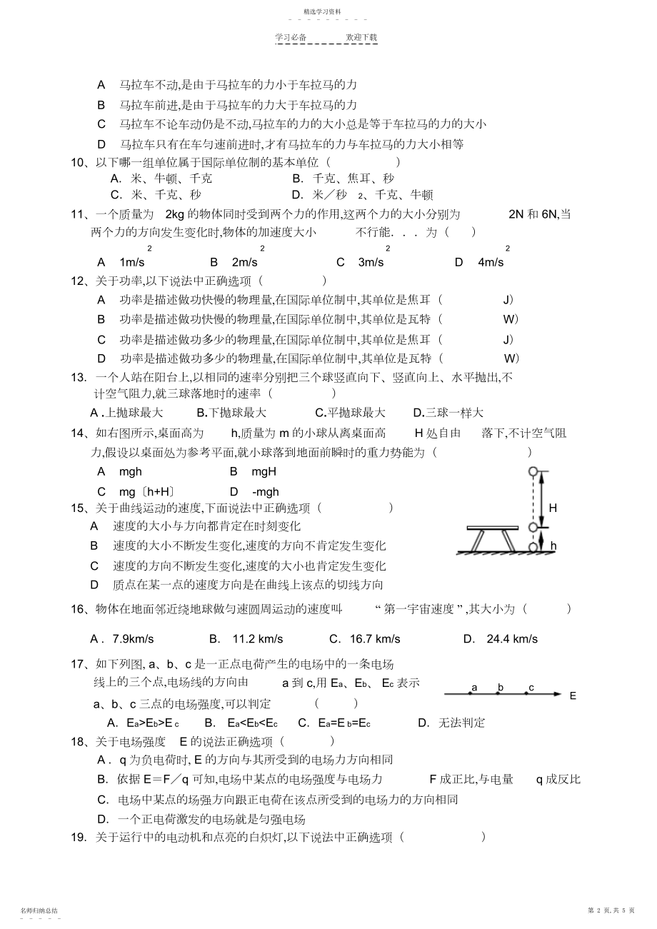 2022年高二学业水平测试模拟-物理.docx_第2页