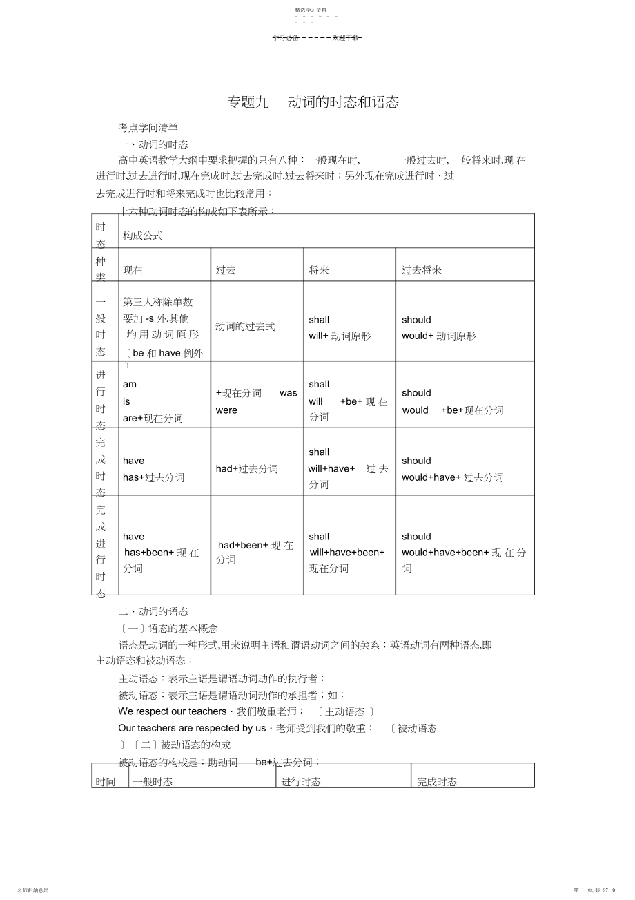 2022年高考英语-动词的时态和语态.docx_第1页