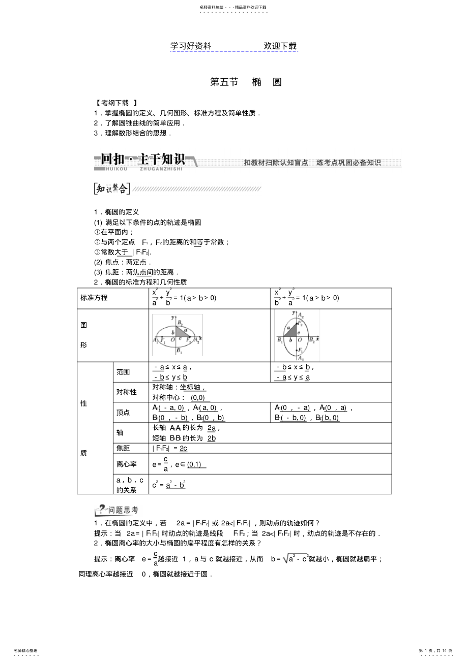 2022年高考数学一轮复习椭圆理北师大版 .pdf_第1页