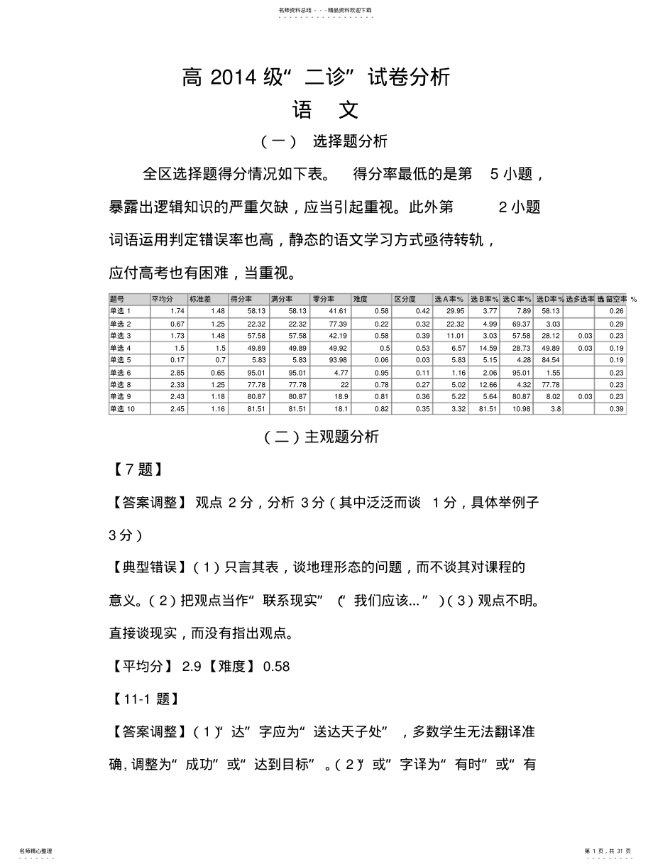 2022年高级“二诊”试卷分析 .pdf_第1页