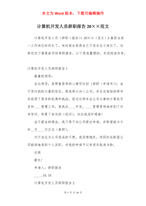 计算机开发人员辞职报告20××范文.docx