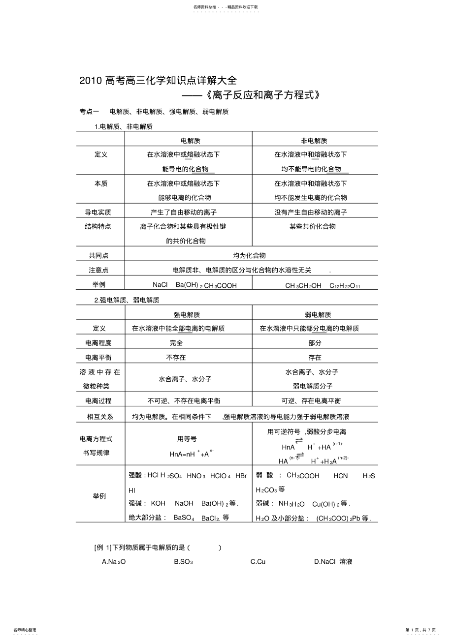 2022年高考高三化学知识点详解大全《离子反应和离子方程式》 .pdf_第1页