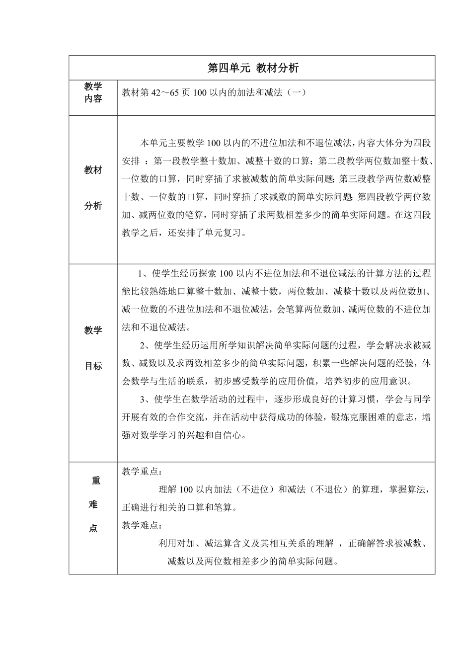 苏教版一下数学教材分析公开课教案课件课时作业课时训练.doc_第1页