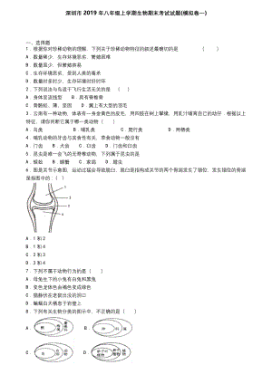 深圳市2019年八年级上学期生物期末考试试题(模拟卷一).docx