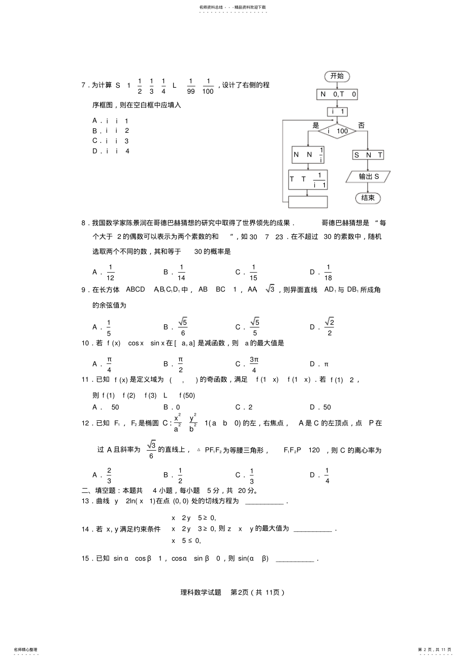 2022年高考全国卷理科数学带答案 3.pdf_第2页