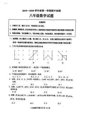 江苏省徐州市邳州市2019-2020学年度第一学期期中八年级数学试题(图片版).docx