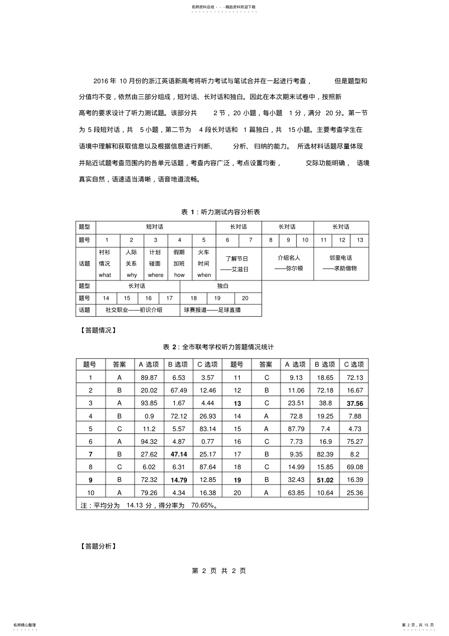 2022年高二英语第一学期期末质量评估分析报告 .pdf_第2页