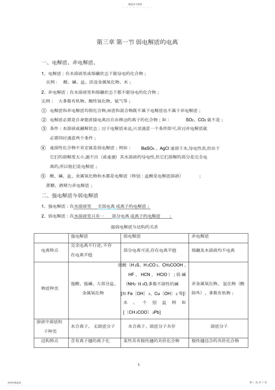 2022年弱电解质的电离平衡知识点.docx_第1页