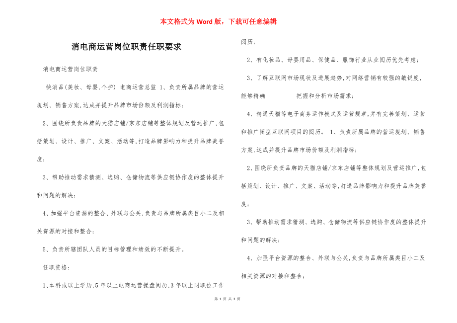 消电商运营岗位职责任职要求.docx_第1页