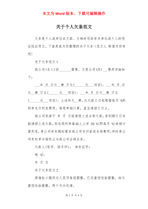 关于个人欠条范文.docx