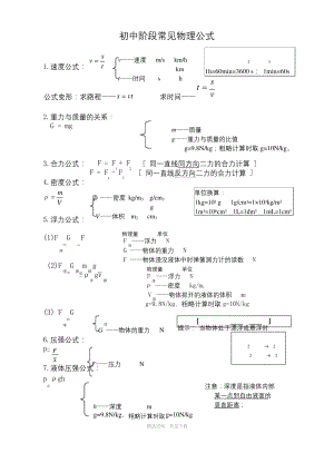 浙教版初中科学公式.docx