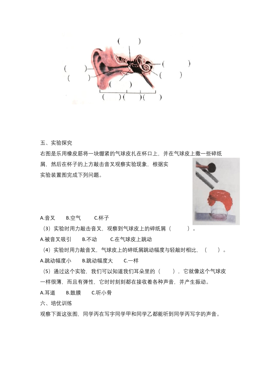 教科版科学四年级上册1.4《我们是怎样听到声音的》练习题.docx_第2页