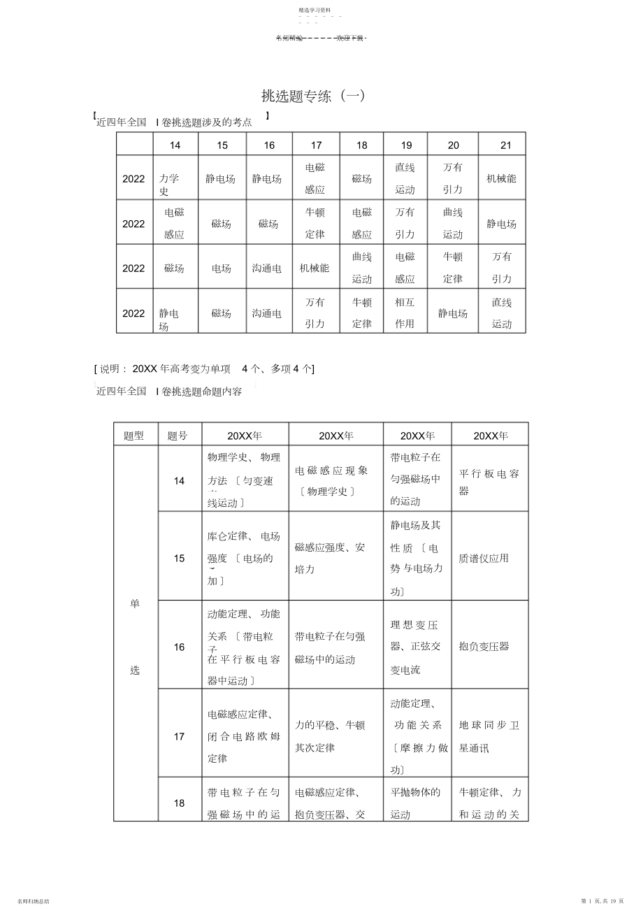 2022年高考物理二轮复习-选择题专练.docx_第1页