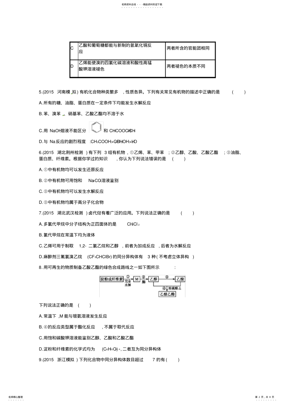 2022年高考化学二轮复习专题能力训练简单的有机化合物 .pdf_第2页