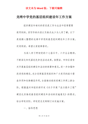 龙湾中学党的基层组织建设年工作方案.docx