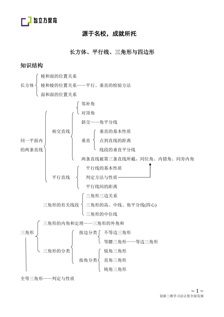 初中数学九年级春季专题复习 【03版本】长方体、平行线、三角形与四边形(教师).doc_第1页