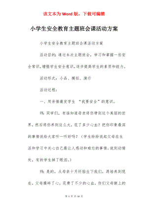 小学生安全教育主题班会课活动方案.docx