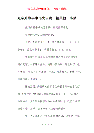 光荣升旗手事迹发言稿：精英假日小队.docx