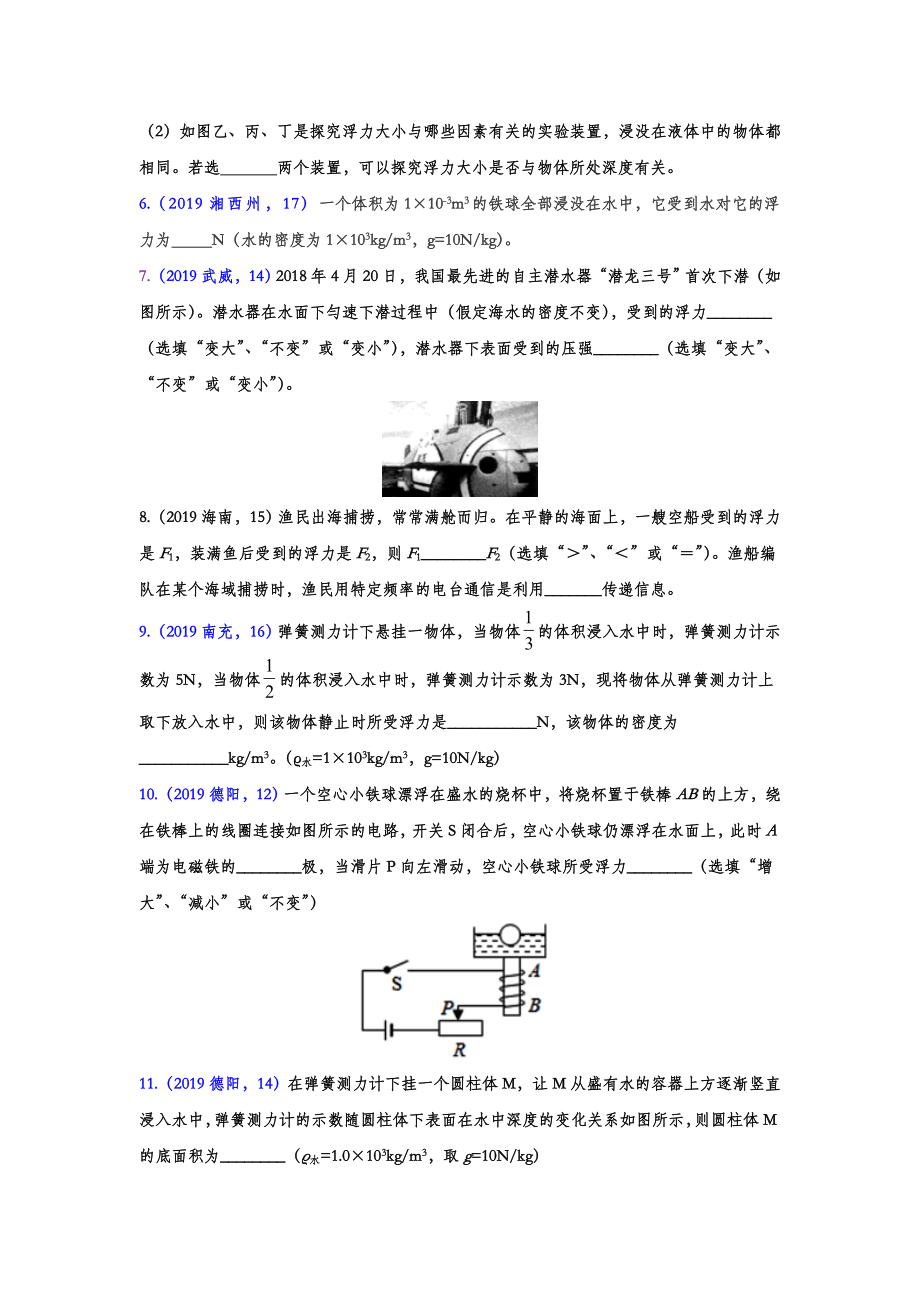 初中数学专题 2019年中考物理真题集锦 专题五十：浮力（word版含答案）.doc_第2页