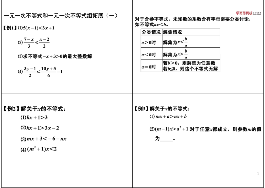 初中数学专题初二课习题练习课讲义知识梳理上册 18一元一次不等式和一元一次不等式组拓展（一）初一数学.pdf_第1页