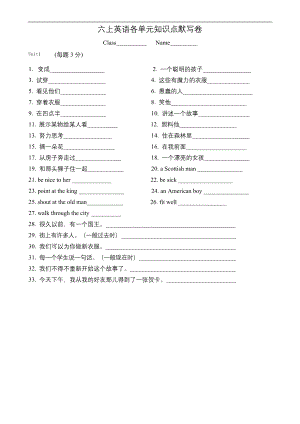 译林版英语六年级上册1-5单元知识点默写卷短语句子空白版期末复习.docx