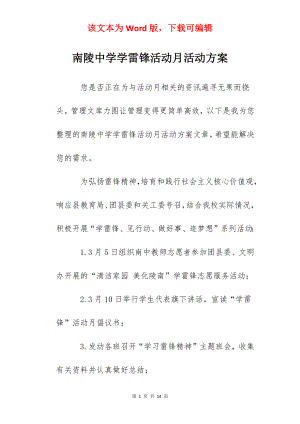 南陵中学学雷锋活动月活动方案.docx