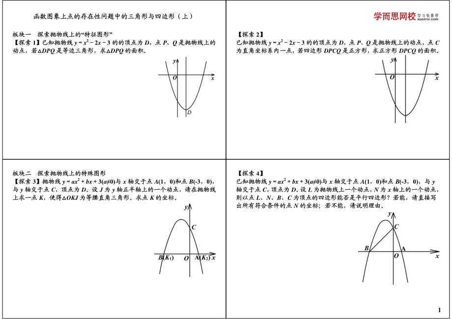 初中数学专题 初三课讲义知识梳理下册 05函数图象上点的存在性问题中的三角形与四边形（上）.pdf_第1页