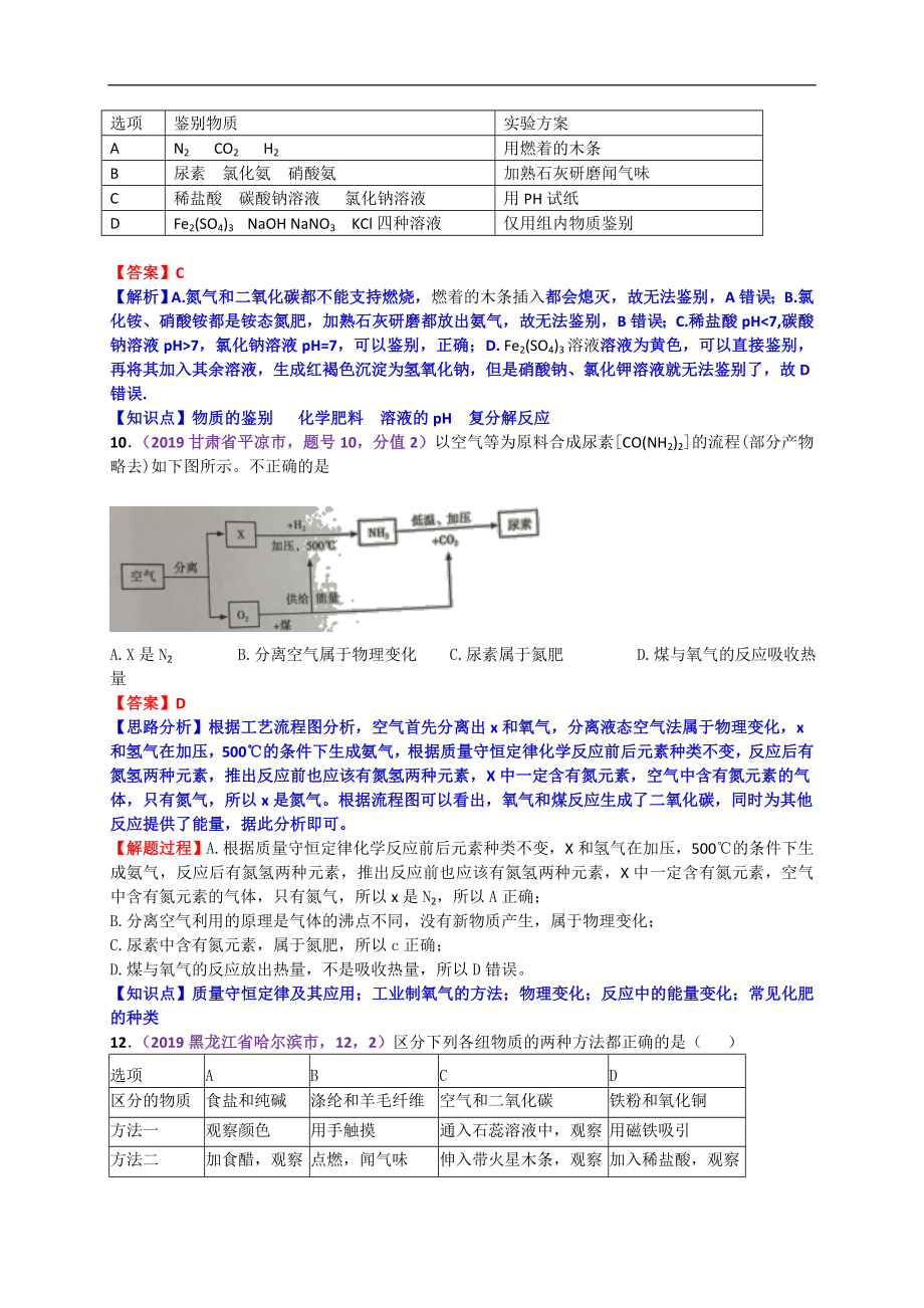 初中数学专题 2019年中考化学试题分类汇编物质的检验、鉴别与分离.doc_第2页