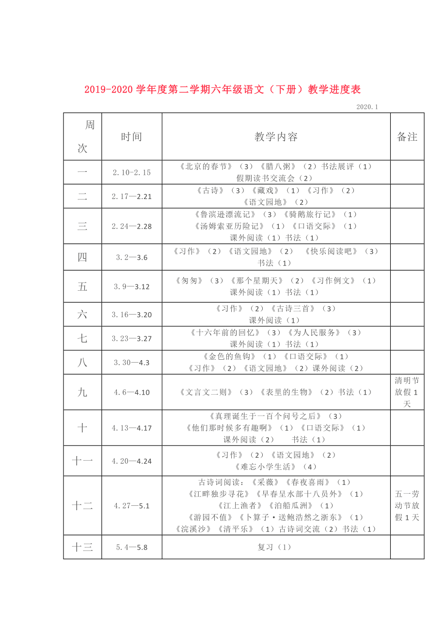 部编统编六年级语文(下册)教材分析和教学进度表【精品】.docx_第1页