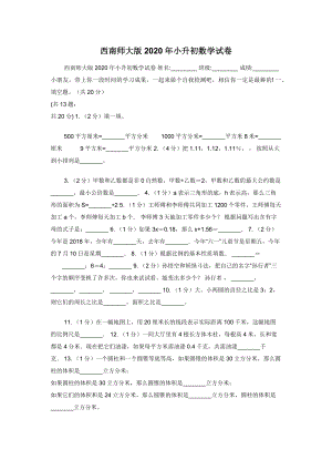 西南师大版2020年小升初数学试卷.docx