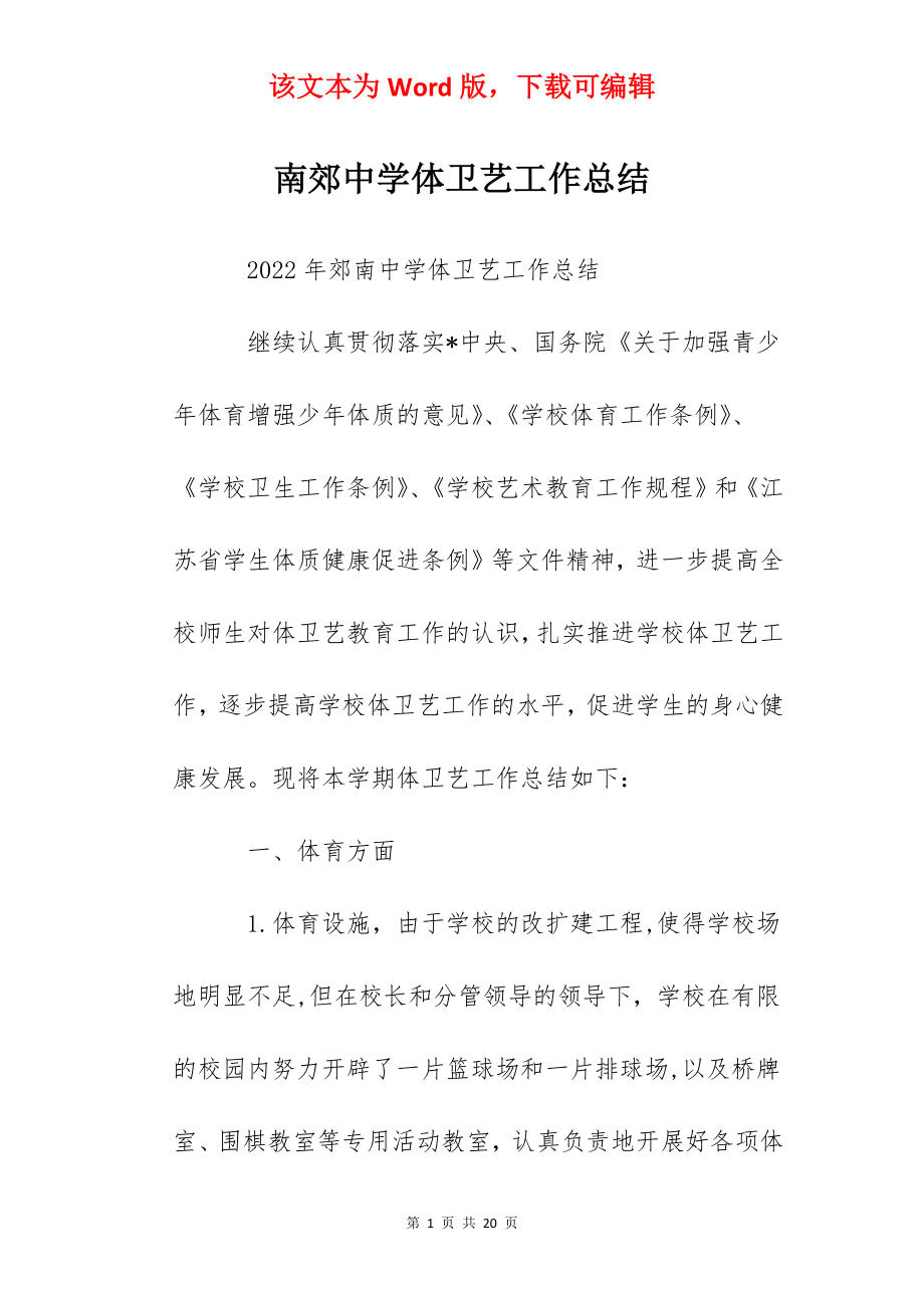 南郊中学体卫艺工作总结.docx_第1页