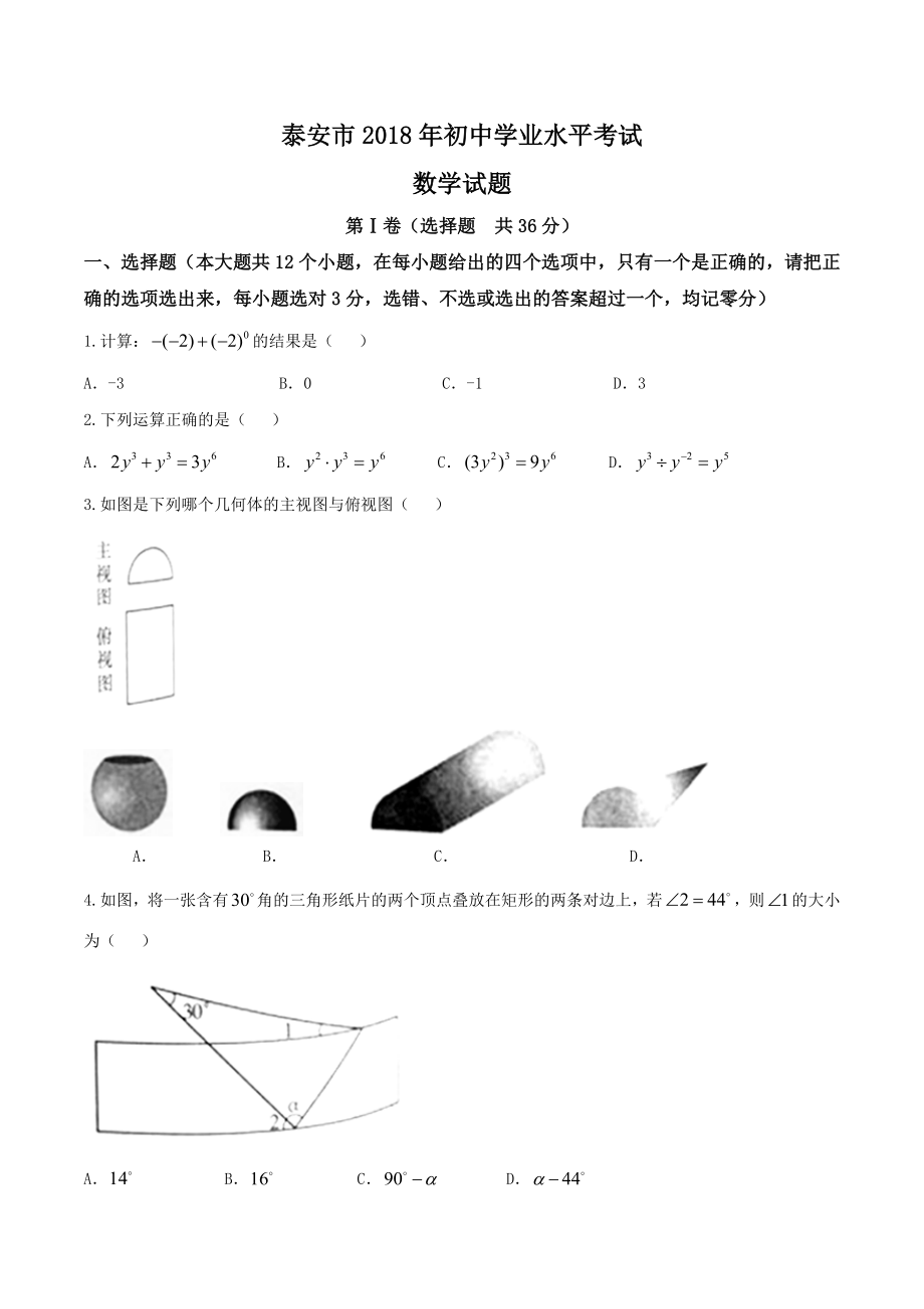 初中数学专题中考题试卷 泰安市中考数学试卷含答案.docx_第1页