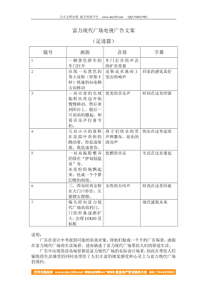 电影项目策划方案分析报告 现代富力广场电视广告足迹篇脚本文案.doc