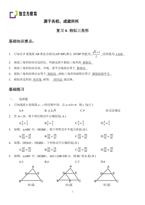 初中数学九年级春季补充教案 比例线段复习 复习6 比例线段(教师).docx