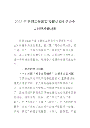 2022年“狠抓工作落实”专题组织生活会个人对照检查材料.docx