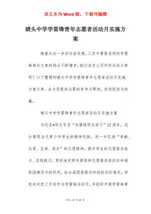 琥头中学学雷锋青年志愿者活动月实施方案.docx