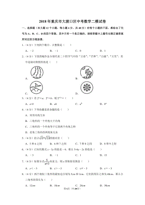 初中数学专题各地模拟试卷中考真题 年重庆市大渡口区中考数学二模试卷.pdf