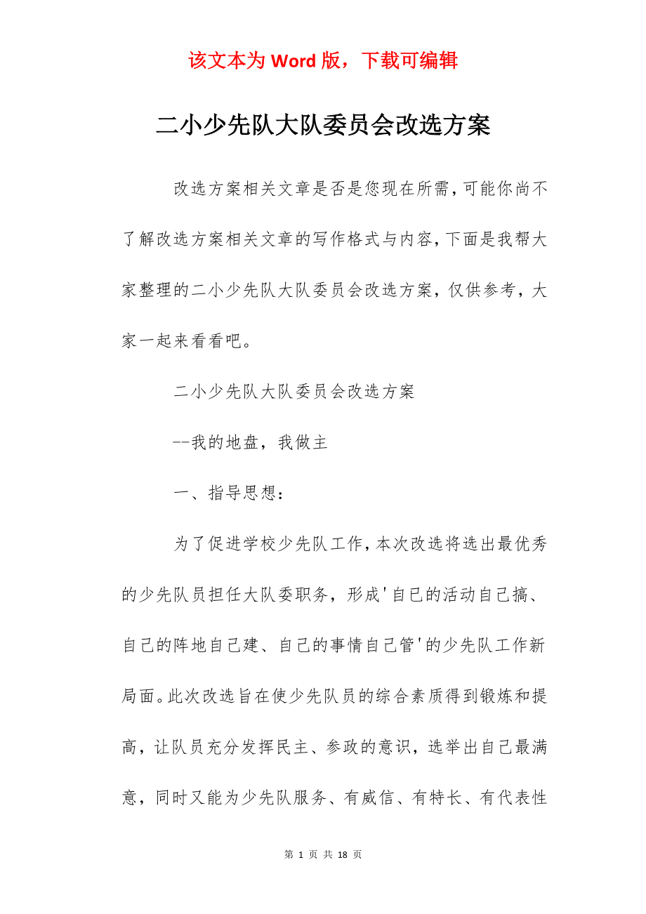 二小少先队大队委员会改选方案.docx_第1页