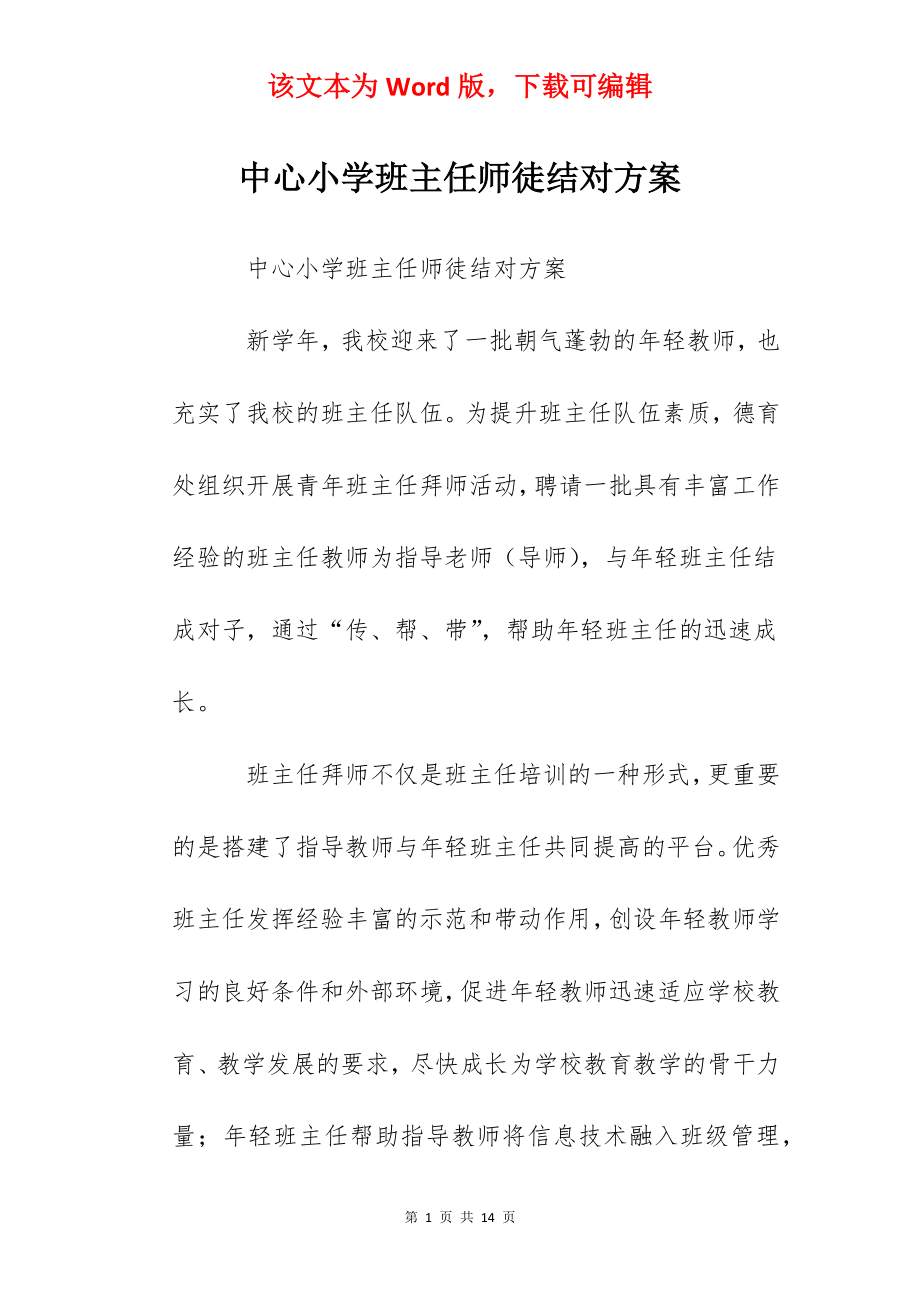 中心小学班主任师徒结对方案.docx_第1页