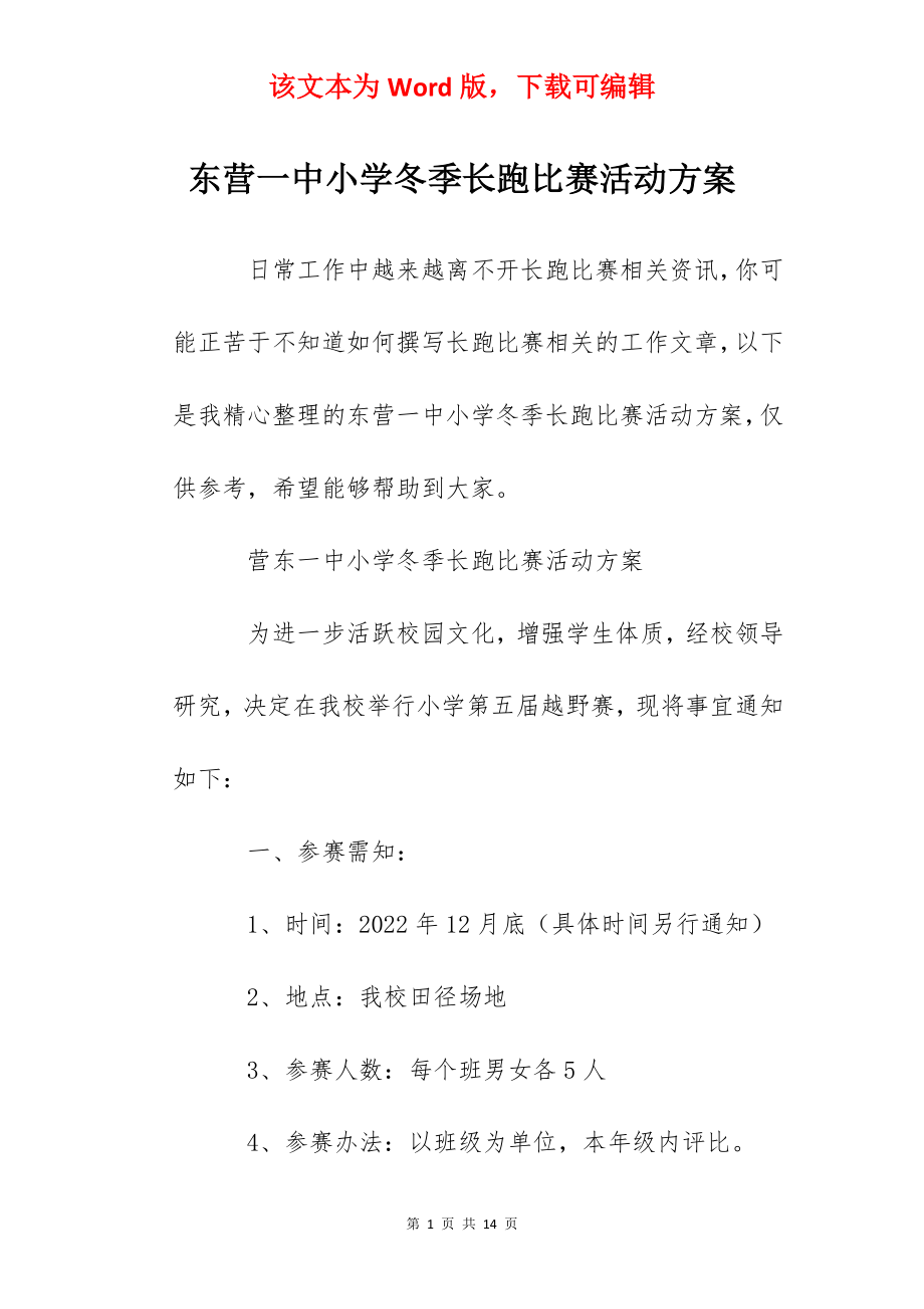 东营一中小学冬季长跑比赛活动方案.docx_第1页