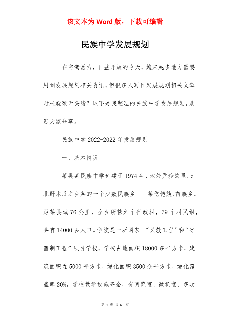 民族中学发展规划.docx_第1页