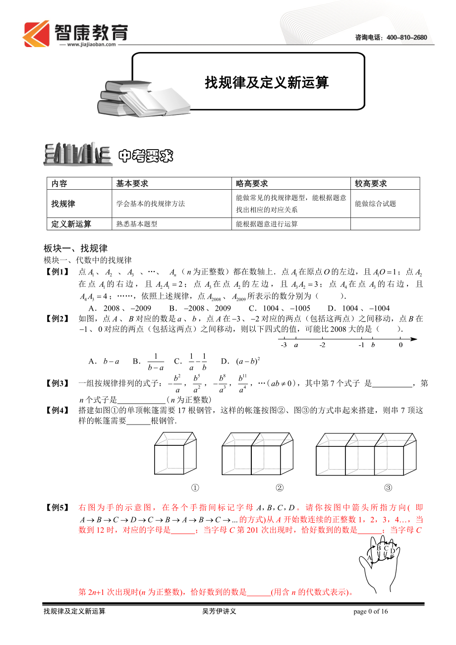 初中数学题库试题考试试卷 2.1.1找规律及定义新运算.题库学生版.doc_第1页