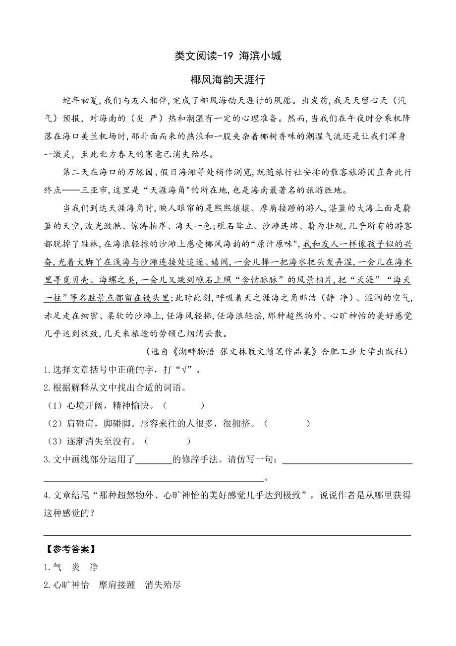 部编统编三上语文类文阅读-19-海滨小城公开课教案课件课时作业课时训练.doc_第1页