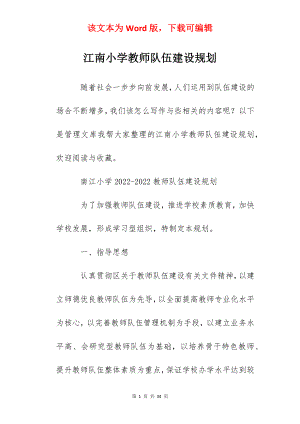 江南小学教师队伍建设规划.docx