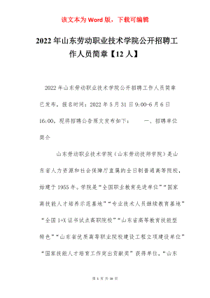 2022年山东劳动职业技术学院公开招聘工作人员简章【12人】.docx