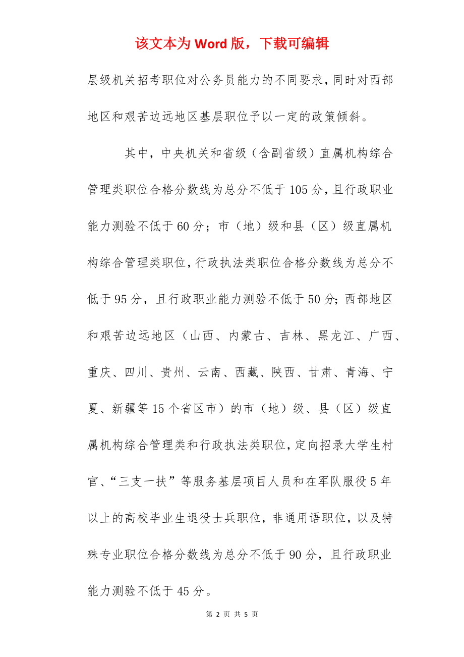 2022年国家公务员考试笔试成绩和合格分数线公布.docx_第2页