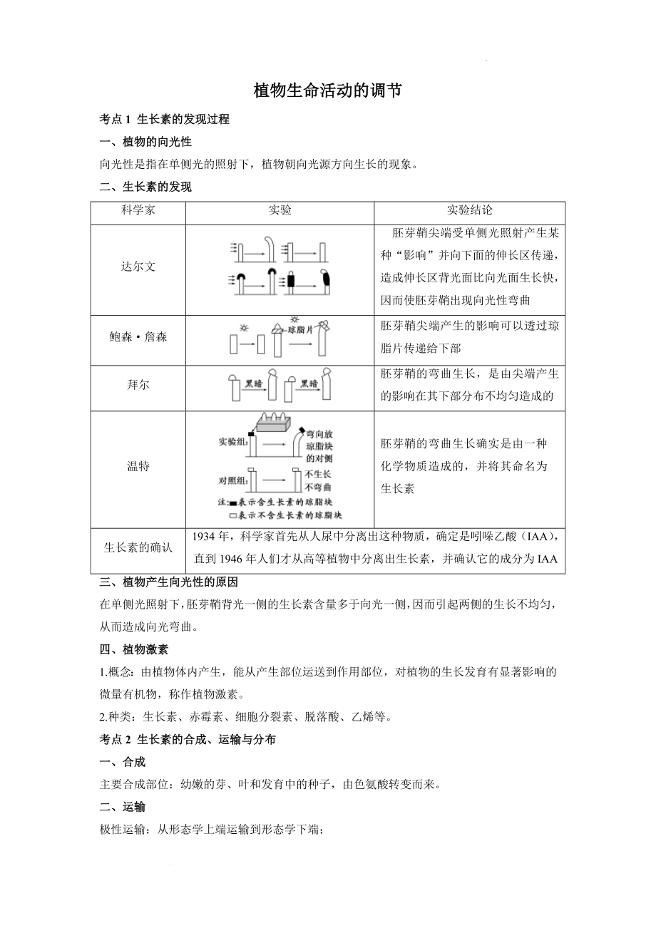 高考生物一轮复习知识归纳植物生命活动的调节 .docx_第1页