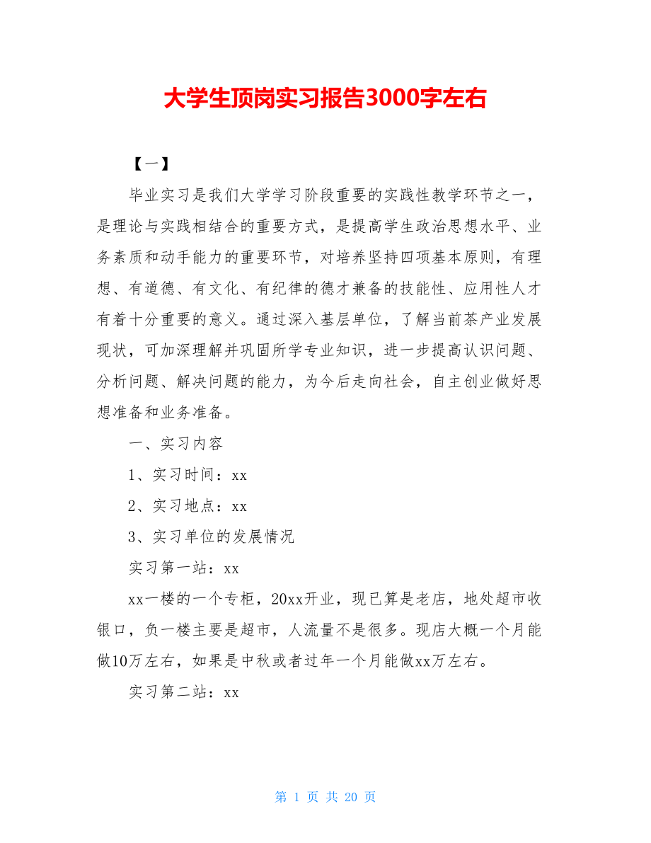 大学生顶岗实习报告3000字左右.doc_第1页