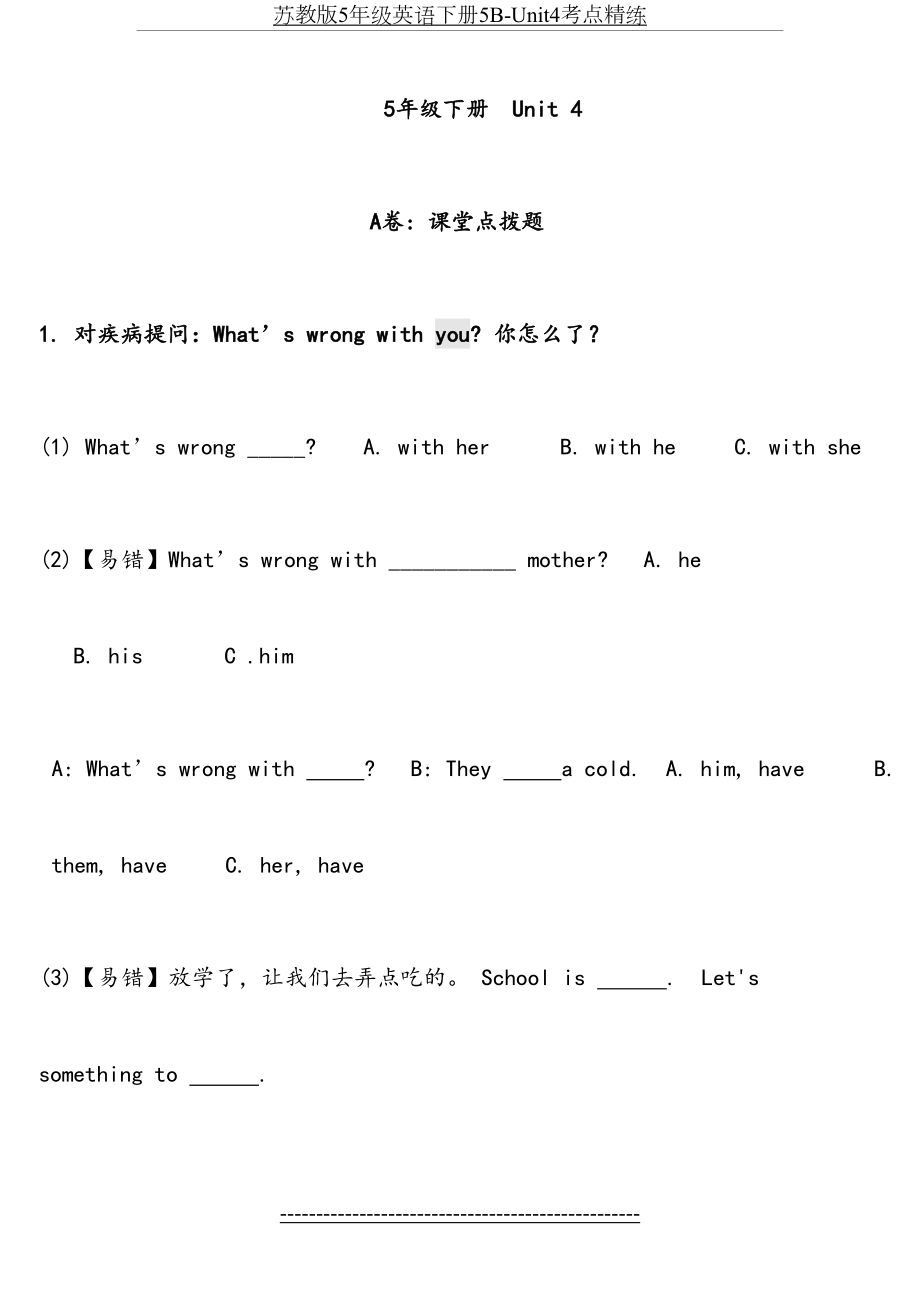 苏教版5年级英语下册5B-Unit4考点精练.docx_第2页